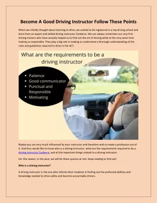 Become A Good Driving Instructor Follow These Points - Actdriving