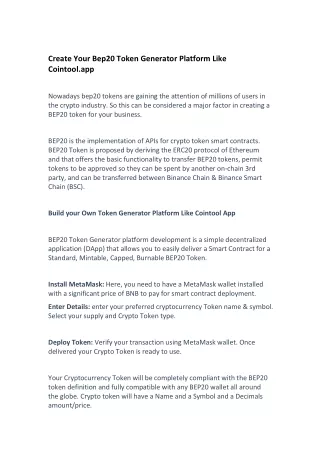 create your bep20 token generator platform like