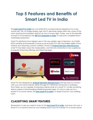Top 5 Features and Benefits of Smart Led TV in India