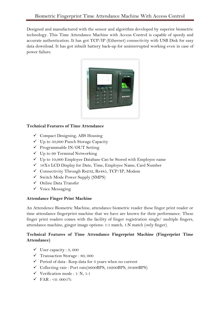 biometric fingerprint time attendance machine