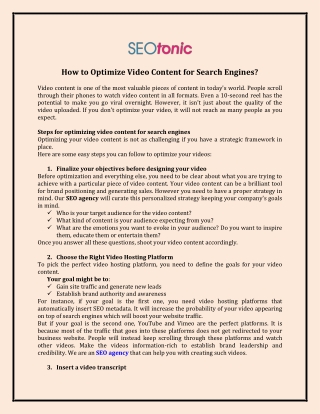 how to optimize video content for search engines