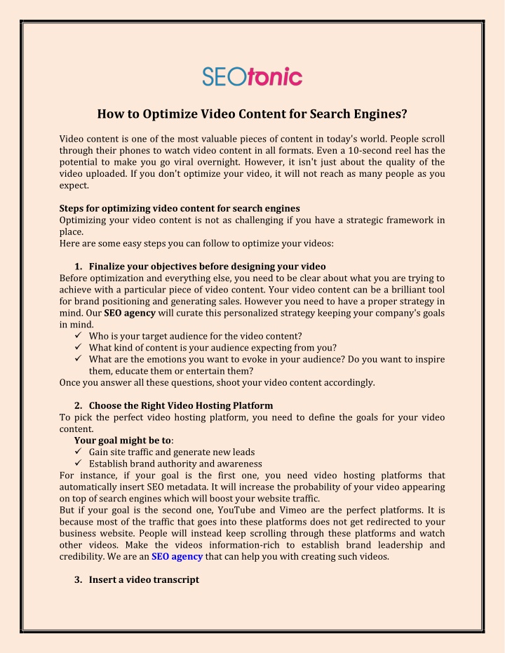 how to optimize video content for search engines