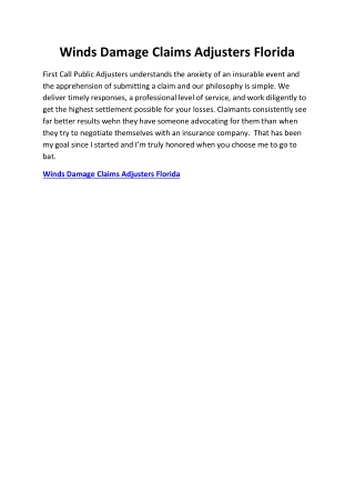 Winds Damage Claims Adjusters Florida