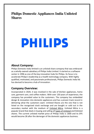 Philips Domestic Appliances India Unlisted Shares