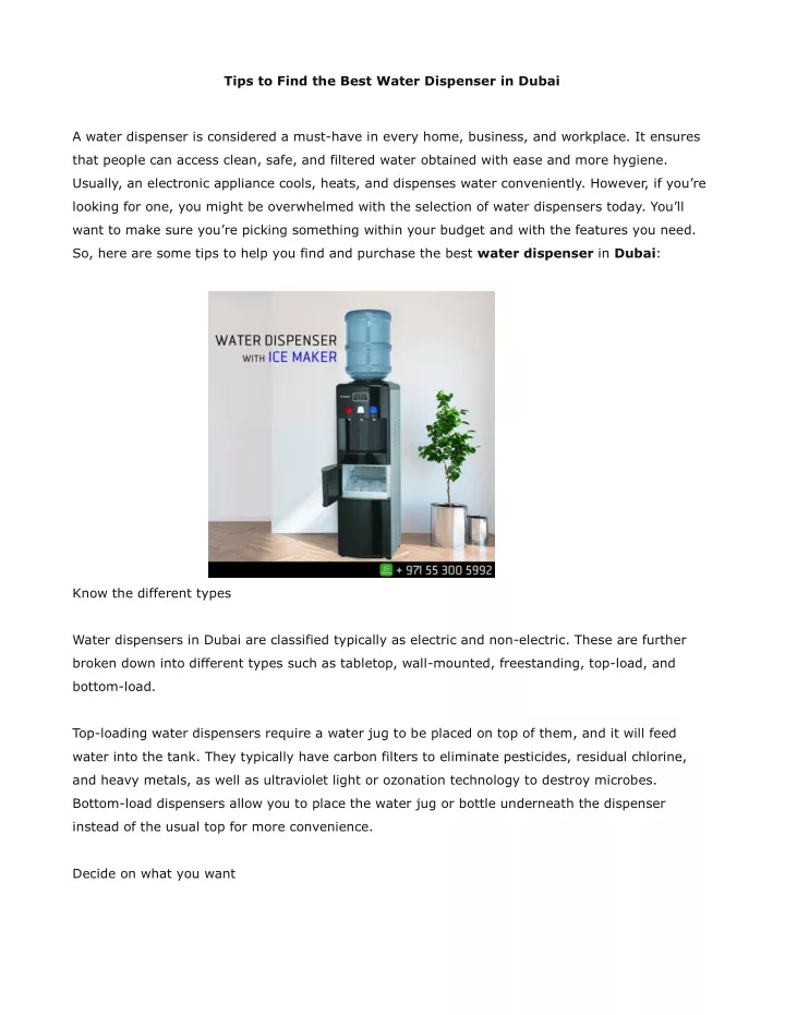 tips to find the best water dispenser in dubai