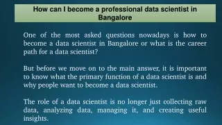 How can I become a professional data scientist in Bangalore