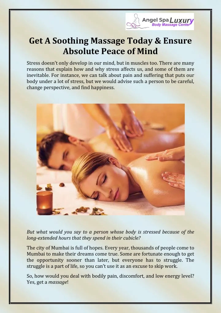 get a soothing massage today ensure absolute