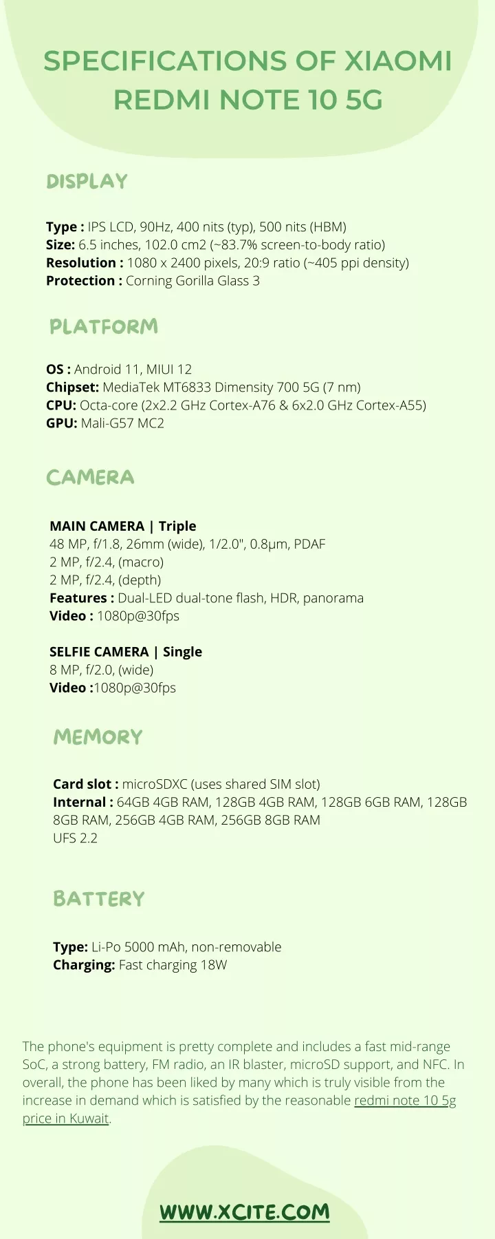 specifications of xiaomi redmi note 10 5g