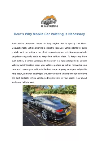 Here’s Why Mobile Car Valeting is Necessary