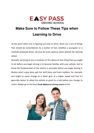 Make Sure to Follow These Tips when Learning to Drive