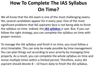 how to complete the ias syllabus on time