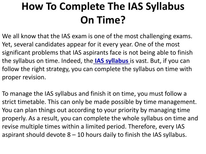 how to complete the ias syllabus on time