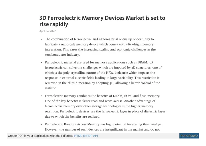3d ferroelectric memory devices market