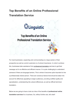 Top Benefits of an Online Professional Translation Service