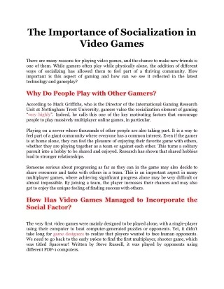 the importance of socialization in video games