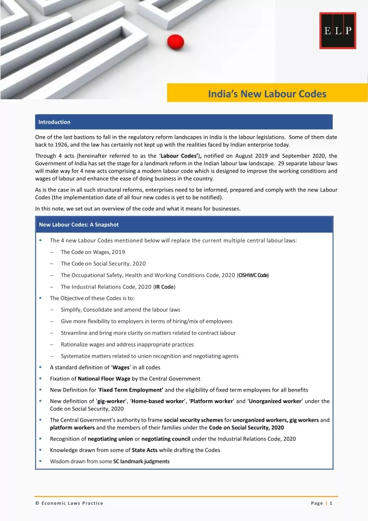 elp update india s new labour codes