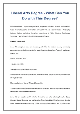 Liberal Arts Degree - What Can You Do with This Degree