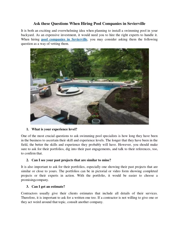 ask these questions when hiring pool companies