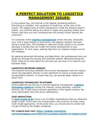 a perfect solution to logistics management issues