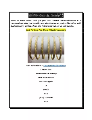 Cash For Gold Pico Rivera  Westernloan.com