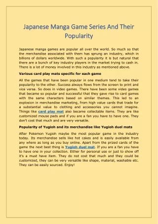 Japanese Manga Game Series And Their Popularity