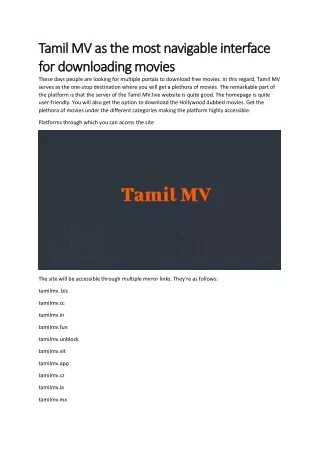 Tamil MV as the most navigable interface for downloading movies