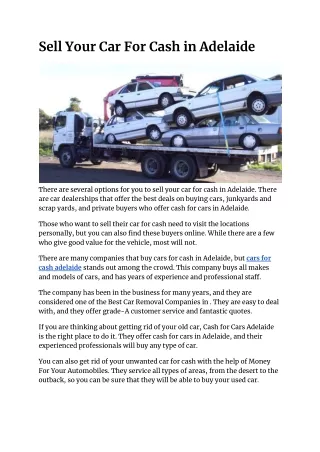 Sell Your Car For Cash in Adelaide