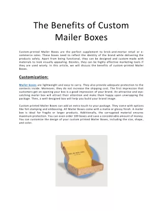The Benefits of Custom Mailer Boxes