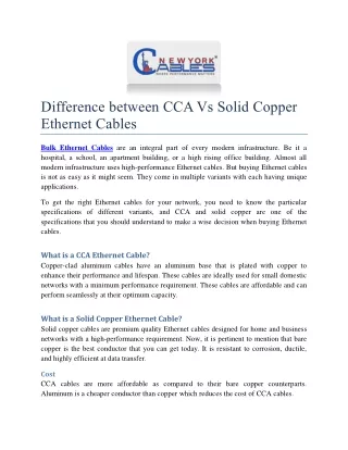 Difference between CCA Vs Solid Copper Ethernet Cables