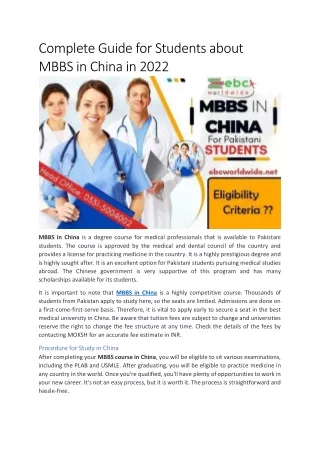 complete guide for students about mbbs in china