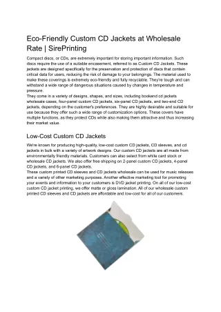Eco-Friendly Custom CD Jackets At Low Price _ SirePrinting