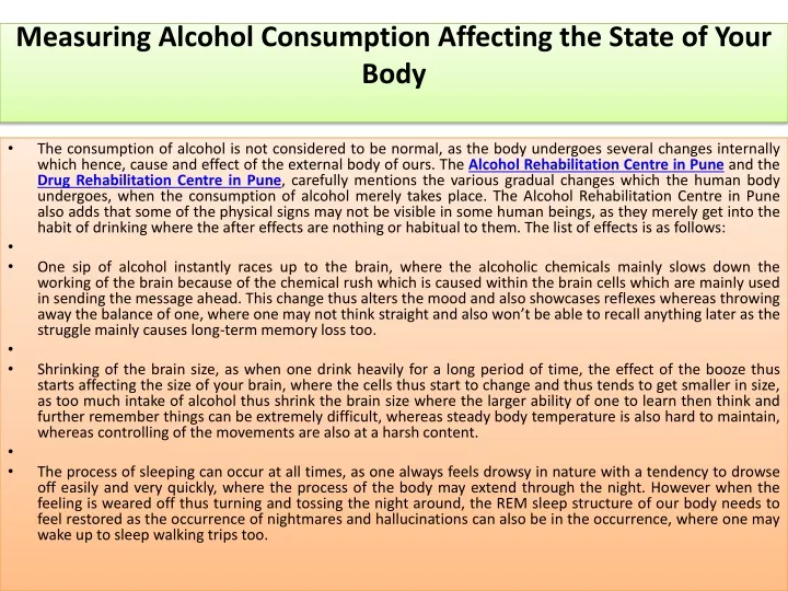 measuring alcohol consumption affecting the state of your body