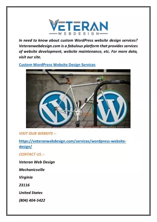 Custom Wordpress Website Design Services  Veteranwebdesign.com