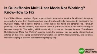 is quickbooks multi user mode not working know how to fix
