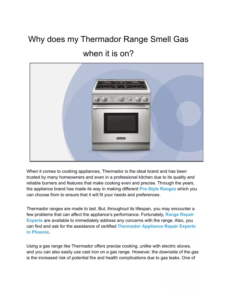 why does my thermador range smell gas
