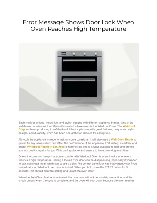 Error Message Shows Door Lock When Oven Reaches High Temperature