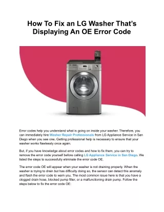 How To Fix an LG Washer That’s Displaying An OE Error Code