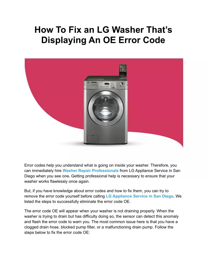PPT - How To Fix an LG Washer That’s Displaying An OE Error Code ...