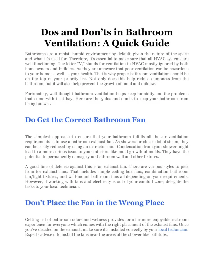 dos and don ts in bathroom ventilation a quick