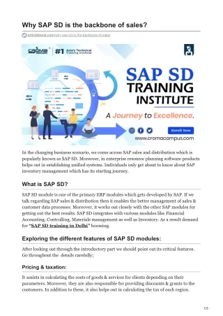 why sap sd is the backbone of sales