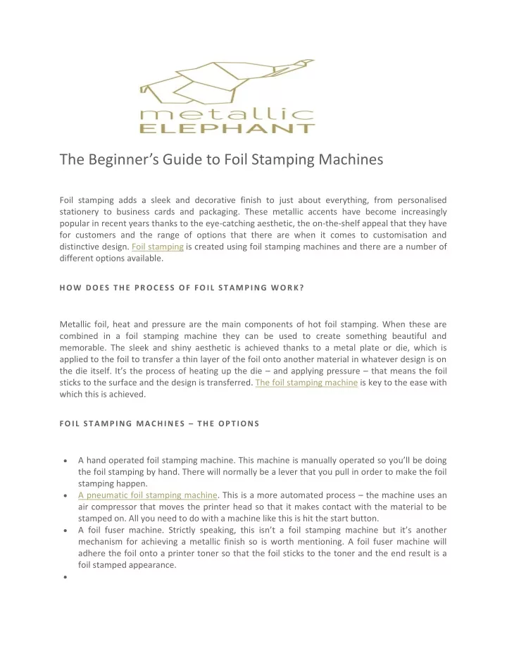 the beginner s guide to foil stamping machines
