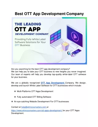 Best OTT App Development Company that Builds Multiplatform OTT Apps