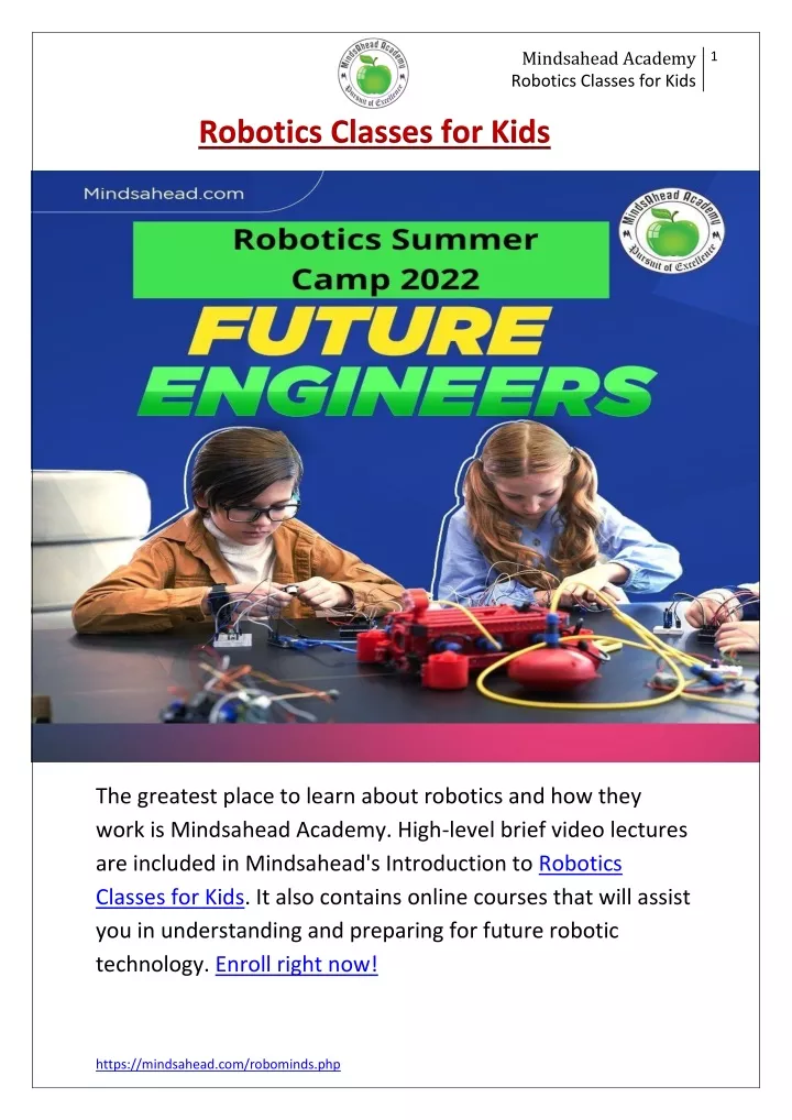 mindsahead academy robotics classes for kids