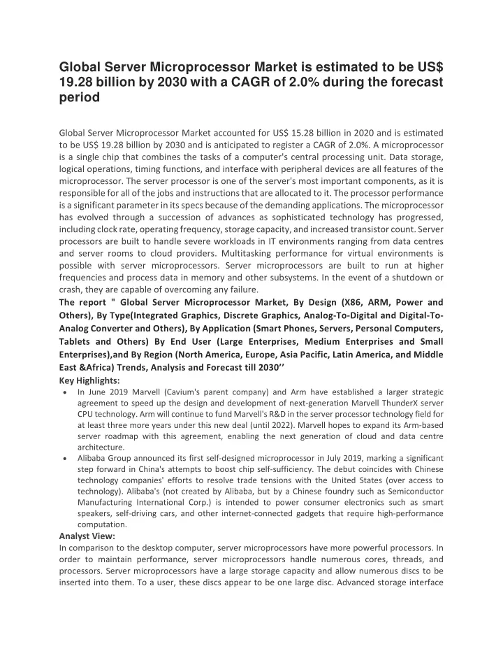 global server microprocessor market is estimated