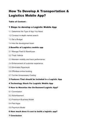 how to develop a transportation logistics mobile