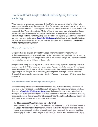 Choose an Official Google Certified Partner Agency for Online Marketing
