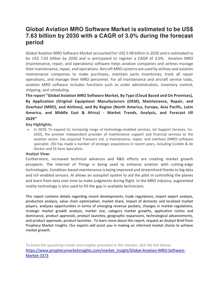 global aviation mro software market is estimated