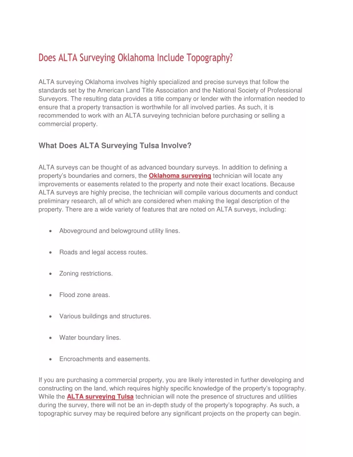 does alta surveying oklahoma include topography