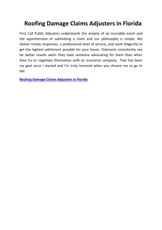 Roofing Damage Claims Adjusters in Florida