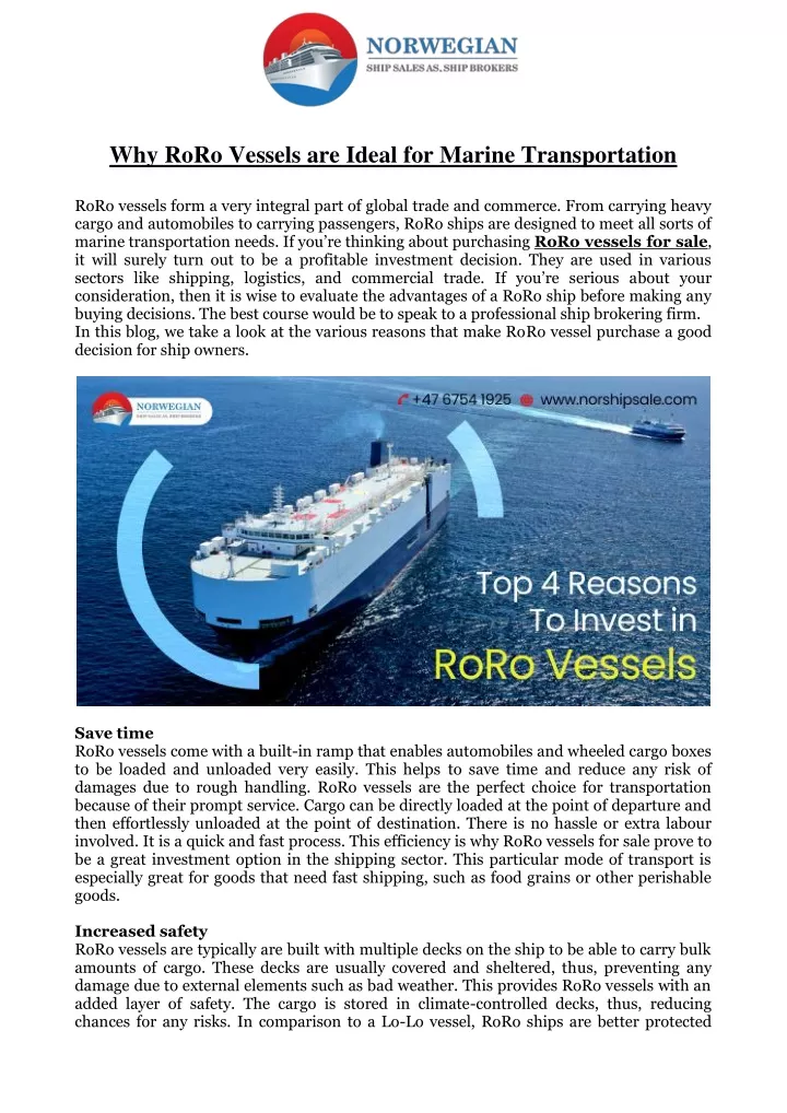 why roro vessels are ideal for marine